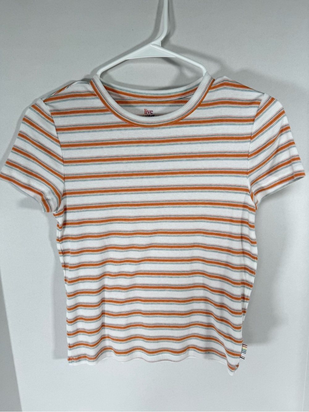 American Eagle Outfitters White Tee with Orange and Tan Stripes